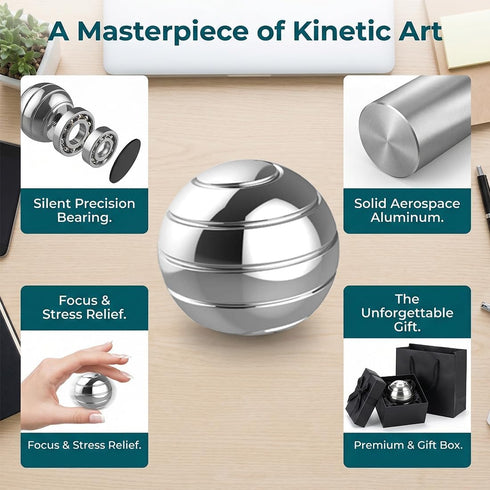 DBlosp 1.5 Kinetic Desk Toys,Full Body Optical Illusion Spinner Ball,Gifts for Men,Women,Kids Size (Silver)