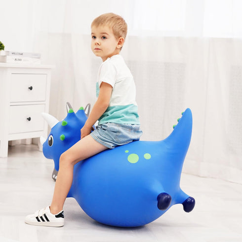 Bouncy Dinosaur Hopper - Inflatable Dino Bouncing Animal for Toddlers, Navy Blue Ride On Toy with Pump for 4-8 Year Olds