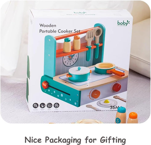 PlaySet Dailyfunn Wooden Foldable &Portable Toy Stove Pretrend Kitchen with Cooking Accessories