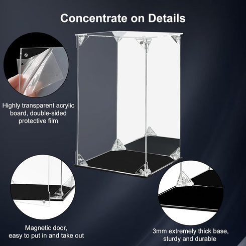 Acrylic Display Case, Clear Action Figure Display Box with Mirrored Back, Dustproof Protection for Collectibles