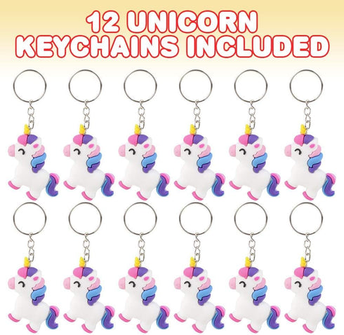 ArtCreativity Unicorn Rubber Keychains, Set of 12, Fun Key Chains for Backpack, Purse, Luggage, Unicorn Birthday Party Favors for Kids, Goodie Bag Fillers, Small Prizes for Boys and Girls