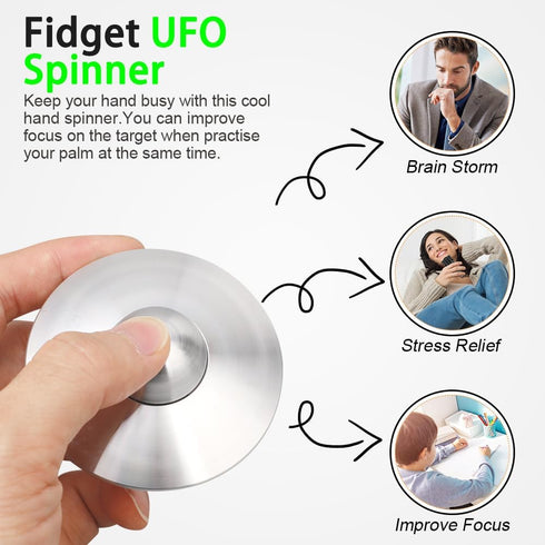 UFO Fidget Spinner Toy for Kids Adults, Alloy Metal Spaceship Finger Hand Spinner, Cool Desk Gadget Decoration