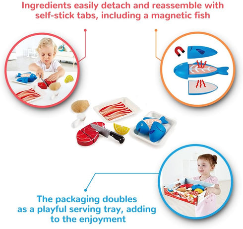 Hape Tasty Proteins Set | Wooden Pretend Play Food Set for Kids, Multicolor Cooking Ingredients