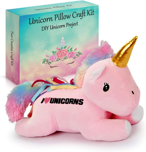 Make Your Own Unicorn Pillow Kit for Girls, Arts and Crafts (No Sewing Needed), DIY Stuffed Craft Kit for Kids Gifts