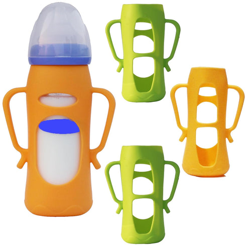 Mamigeor Anti-Slip Silicone Handle Cover for Anti-Colic Glass Baby Bottles 8oz, 4-Pack |