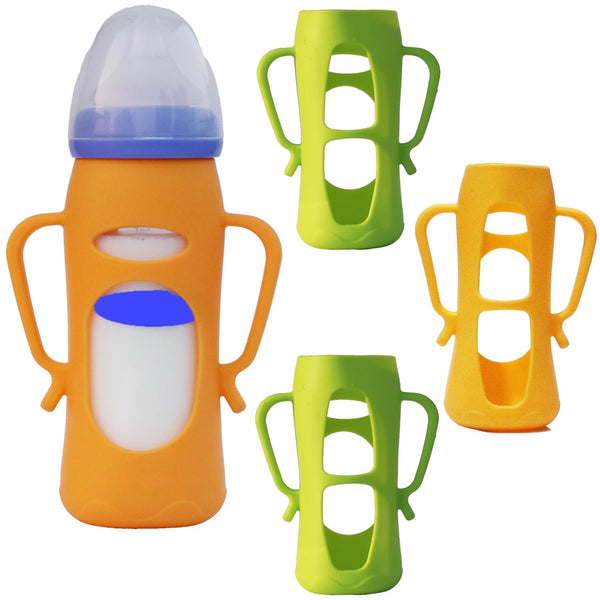 Mamigeor Anti-Slip Silicone Handle Cover for Anti-Colic Glass Baby Bottles 8oz, 4-Pack |