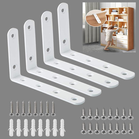 Anti Tip Furniture Anchors for Baby Pet Proofing, White Furniture Wall Anchor for Dresser Bookshelf Safety