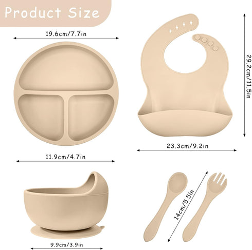 Silicone Baby Feeding Set, 12 Pack Baby Led Weaning Supplies, Suction Divided Plates, Toddler Soft Bowl, Spoons, Forks