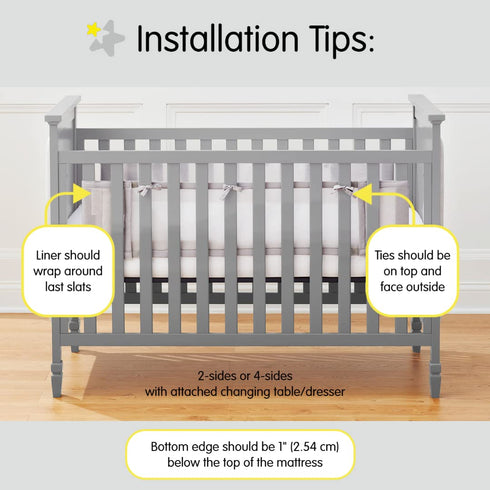 3mm 2FS 2 BreathableBaby Breathable Mesh Liner for Full-Size Cribs, Classic Mesh, Gray (Size Covers Sides)