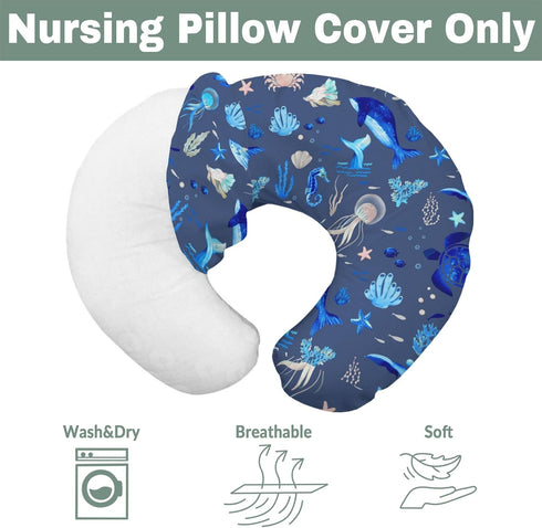 Cute Sea Animals Baby Nursing Pillow Covers for Boy Girl Turtle Whale Jellyfish Sea Horse Nursery Pillowcase