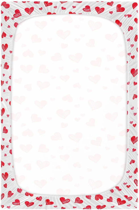 Sinestour Red Heart Love Baby Crib Sheet Soft and Breathable Crib Mattress Protector for Standard Crib Mattress Topper