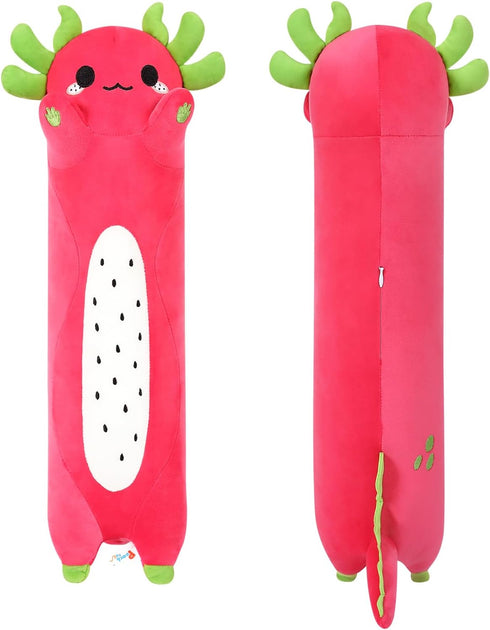 Kawaii PEACH CAT Long Dragon Fruit Axolotl Plush Pillow Toy for Girls and Boys, 19.6"