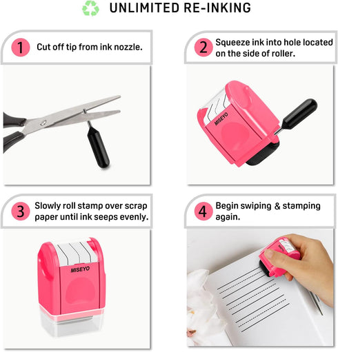 Miseyo Dashed Handwriting Lines Practice Roller Stamp, Self-Inking Line Rolling Stamps for Kids Writing - Peach.