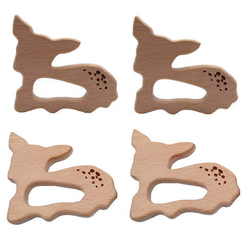 10pcs Natural Wooden Sika Deer Teething Pendant, Pure Beech Wood Animal Teether Shape, Handmade Accessory