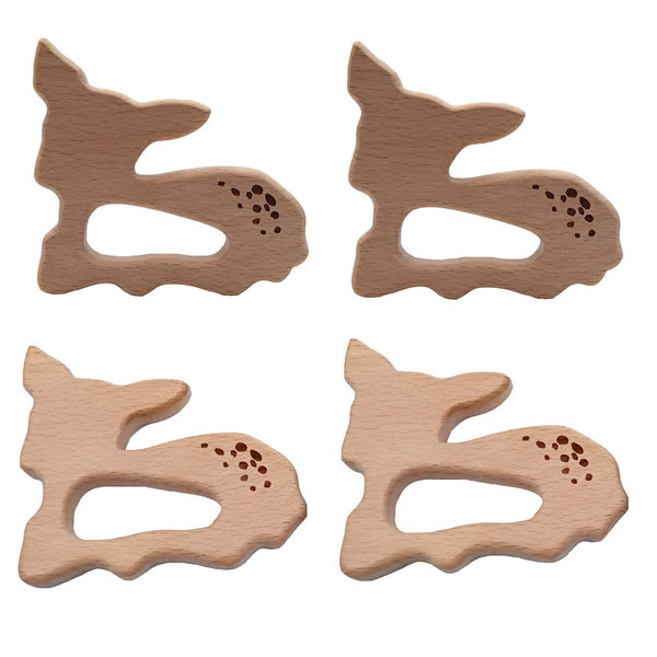 10pcs Natural Wooden Sika Deer Teething Pendant, Pure Beech Wood Animal Teether Shape, Handmade Accessory