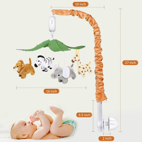 12 CLYMENE Safari Animals Baby Musical Crib Mobile - Jungle Animals Mobile for Crib with Lullabies for Baby Boys
