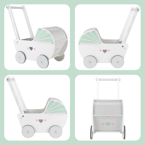 Wooden Baby Push Walker for 1 Year Old and Up, Toddler Shopping Cart Push Toys for Boys and Girls, White