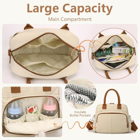 Mommy Diaper Bag Tote, Travel Baby Diaper Bag Purse with Stroller Clips, Hospital Baby Bag for Labor and Delivery