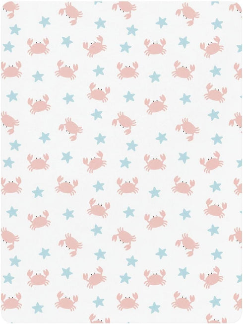 Jynexis 52x28 Crab Star White Pattern Baby Crib Sheets, Cotton Fitted Crib Sheet, Soft Breathable, Fits Standard