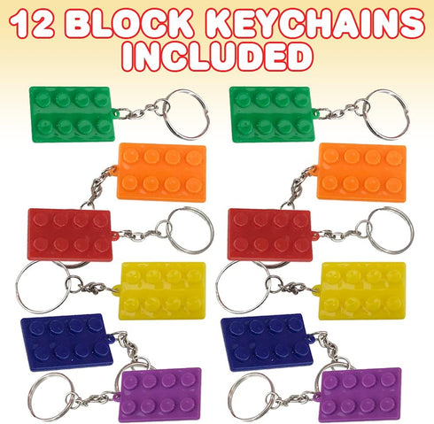 ArtCreativity Set of 12 Building Block Keychains, Fun Key Chains for Backpack, Purse, Luggage, Birthday Party Favors