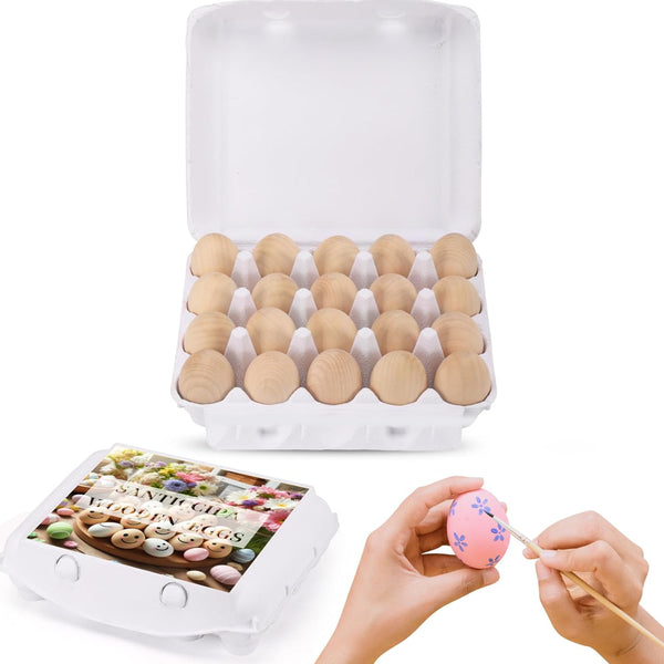 Wooden Eggs, 20-Count Unpainted in Carton for Painting, Crafts, and Dyeing, Food
