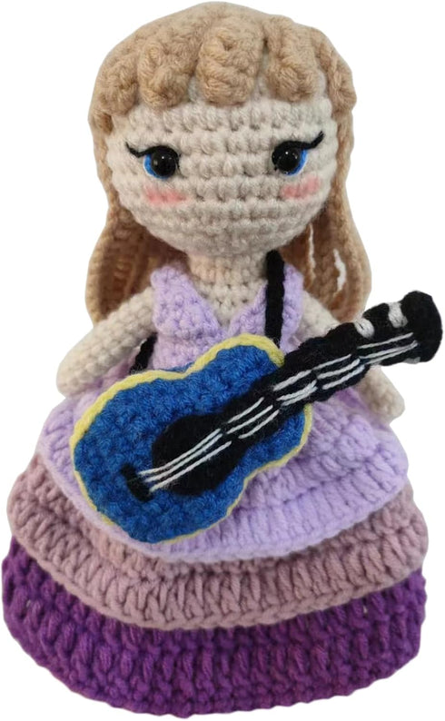 Artisanal Handmade Crochet Finished Plush Doll in Purple Ball Gown