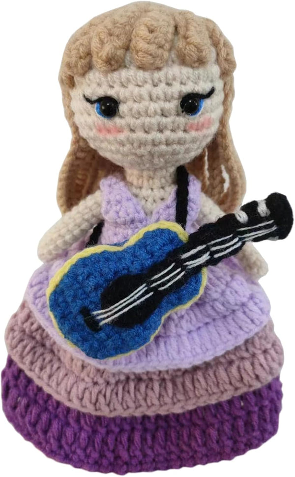 Artisanal Handmade Crochet Finished Plush Doll in Purple Ball Gown