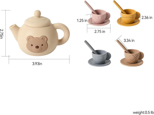 Set 1-3 Set 14 3 4 5 Tea Party for Little Girls Kids Tea Pcs with Silicone Teapot Cups Coasters Carrying Scoop, Kitchen