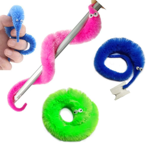 240 (12 SHENGSEN Pieces Fuzzy Worm Toys with Big and Small Sizes Mixed Fuzzy Worms on Strings Trick Toys Carnival Party