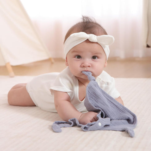 Loveys for Babies, 2 Pack Organic Cotton Muslin with Snap Closure, Newborn Baby Lovey Security Blankets
