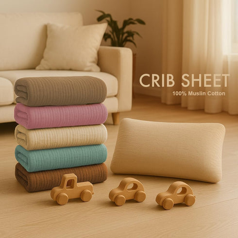 Set 2 52x28x9 Crib Mattress Sheet of Green & Beige, Premium Muslin Cotton, Fitted Crib Sheets Snugly, Breathable & Soft