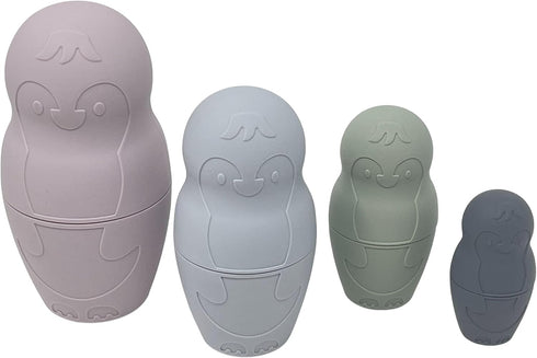 Puffy Penguins Toddler (1+) Silicone Stacking Nesting Dolls Toy - No Small Parts for Baby