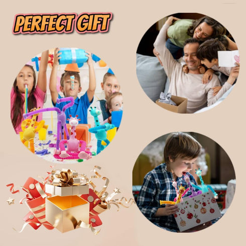 WUCLUD 24PC Telescopic Suction Cup Kids' Giraffe Toy Sensory Pieces, Toddler Travel & Treasure Box Toys