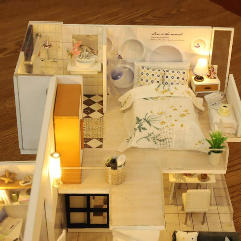 GuDoQi DIY Miniature Dollhouse Kit, Tiny House with Furniture and Music, 1:24 Scale Gift