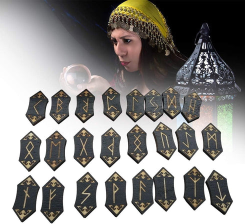 Handmade Wooden Rune Divination Game Set, Nordic Handmade Woodcut Rune Stones with Dedicated Storage Bag