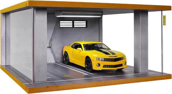 1/24 Scale Wooden Parking Garage Display Case for Diecast Cars with LED Light and Acrylic Cover