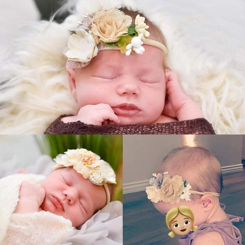 VOBOBE Baby Girl Nylon Headbands, Infant Flower Elastic Hair Band Bows Wraps, Pack of 3 (A-Beige)