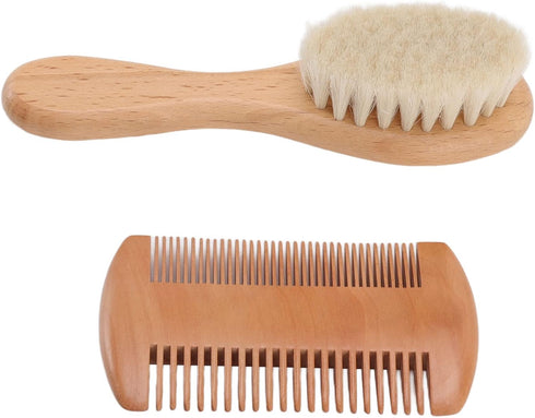 Walfront Wooden Baby Hair Brush and Comb Set Soft Goat Bristle Brush