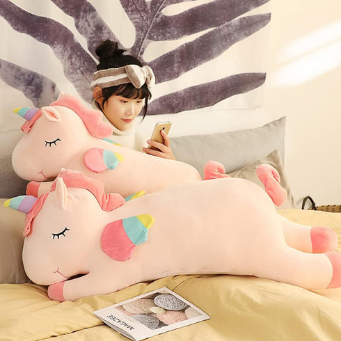 Unicorn Plush Hugging Pillow, Big Stuffed Animal Body Pillow Toy Gifts for Kids, Valentine, Christmas (Pink, 39.3 in)