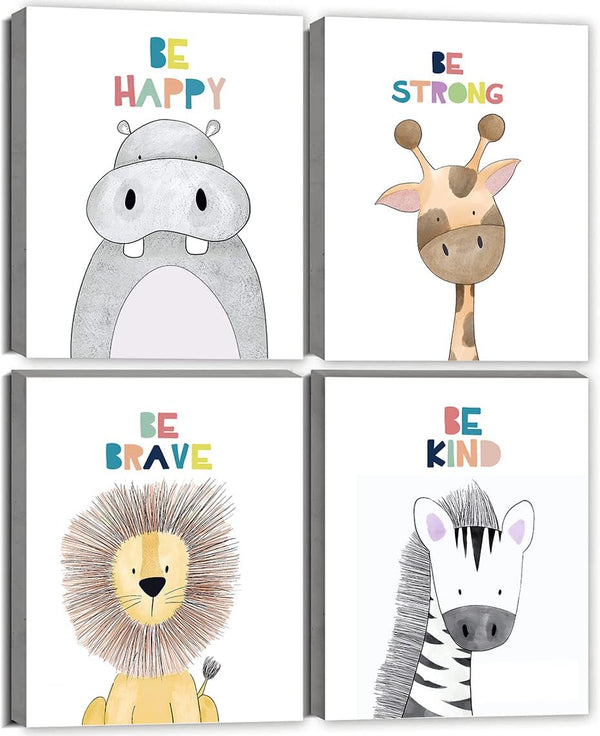Quzenu Nursery Wall Decor Safari Animal Pictures Kids Inspirational Wall Art for