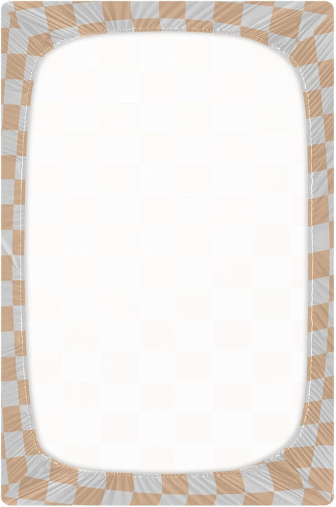 Pigsaly 27x39 Inch Crib Sheets Light Orange Gray Checkered Baby Sheet for Standard Crib Mattress Boys Girls Toddler Bed