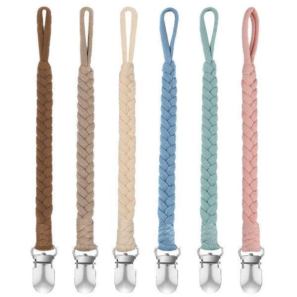 BOUKIPOW Pacifier Clip for Girls and Boys, Handmade Braided Baby Pacifier Holder Leash (6 Pack)