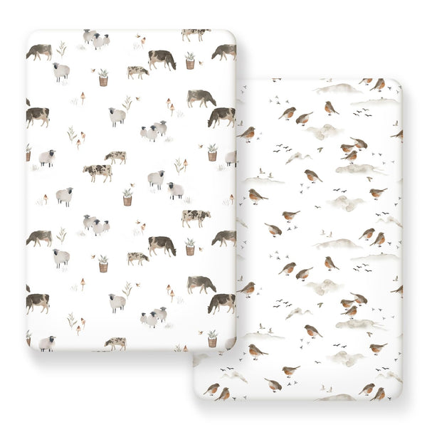 Pack n Play Sheets Fitted 2 Pack, Stretchy Ultra Soft Jersey Knit, Stylish Pattern for Boys and Girls