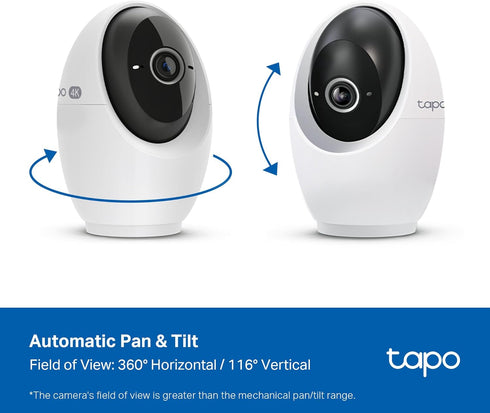 Tapo 4K 360 C260 Indoor Pan/Tilt Wired Security Camera - Works as a Baby Monitor, Person/Pet Detection, Facial