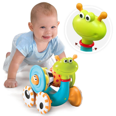 Yookidoo Musical Crawl 'N' Go Snail Toy with Stacker - Promotes Baby's Crawling and Walking. Rolls and Spins Its Shell