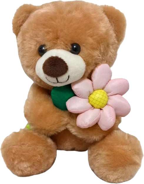 8 Inches Teddy Bear Stuffed Animals, Plush Toy with Flower Birthday Christmas Gift for Kids Girlfriend (Pink Flower)