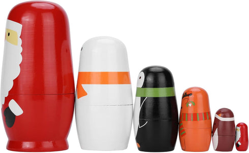 Yoption 6Pcs Christmas Russian Nesting Dolls, Handmade Wooden Santa Claus Dolls Gift for Kids