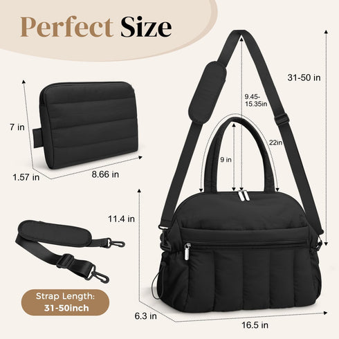 FullWoyi Mommy Diaper Bag Tote, Puffer Diaper Tote Bags Crossbody Hospital Bag Travel Large Bag, with Pacifier Case