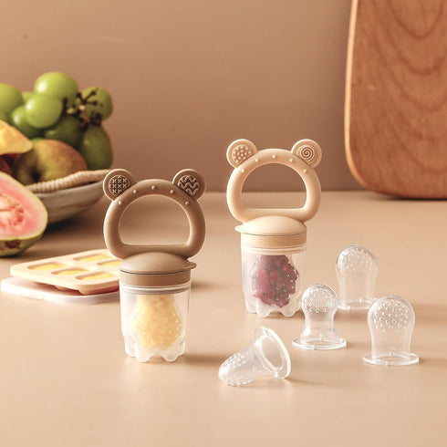 2 Pack Silicone Baby Fruit Feeder with Mini Freezer Tray, Breastmilk Popsicle Molds for Baby Teething Relief, Teethers