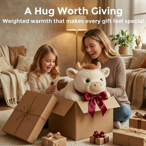 2-5 lbs 23" Mewaii Weighted Stuffed Animals for Adults & Kids, - Heatable Coolable Cow Plush, Microwavable Adjustable